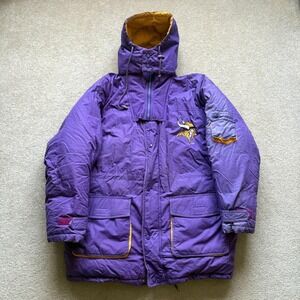 Vtg Minnesota Vikings Jacket Mens Large Purple NFL Down Puffer Parka 90s Faded